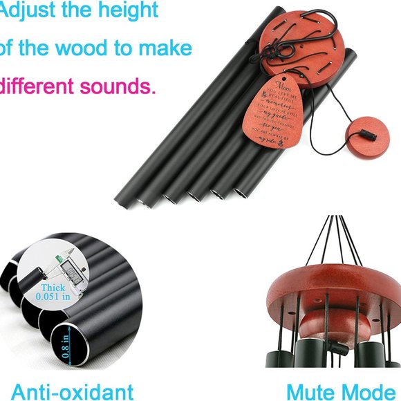 New in box Mom Memorial Wind Chimes Sympathy Gift  Beechwood & Aluminum tubes - Picture 3 of 5